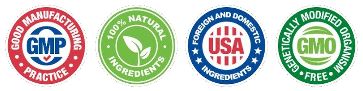 GMP Certified · 100% Natural · USA Ingredients · GMO Free
